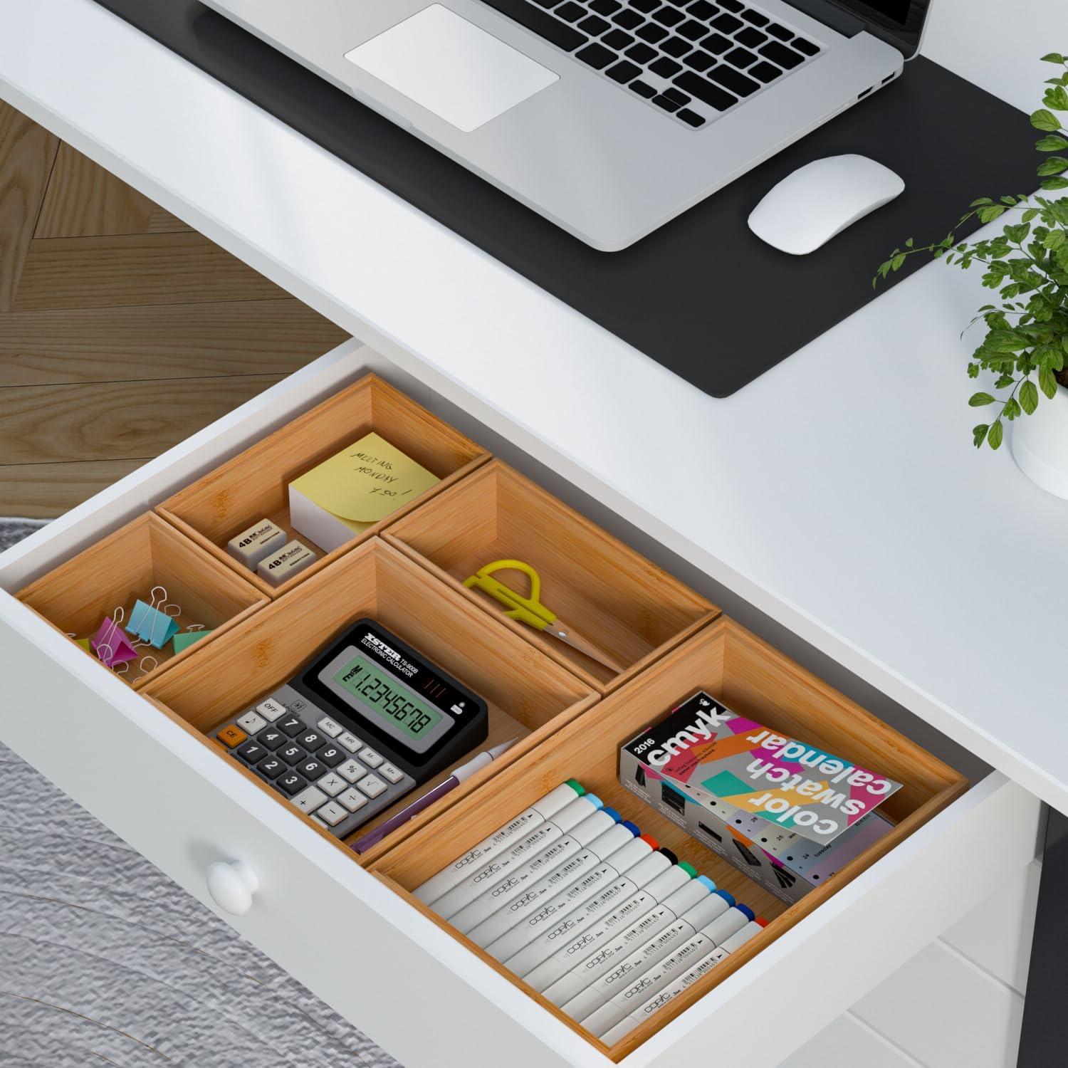 Exabang Bambus Schubladen Organizer Set - 5-teilig - Stapelbar - Make up, Küche, Badezimmer, Büro