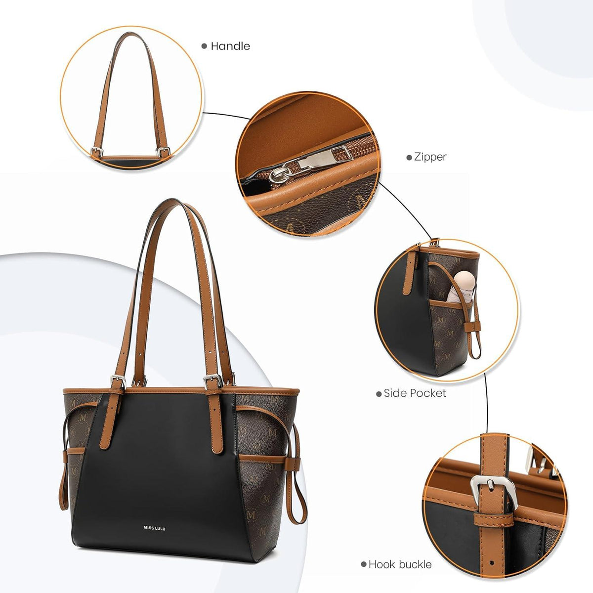 Miss Lulu Damen Handtasche Groß PU Leder Schultertasche mit