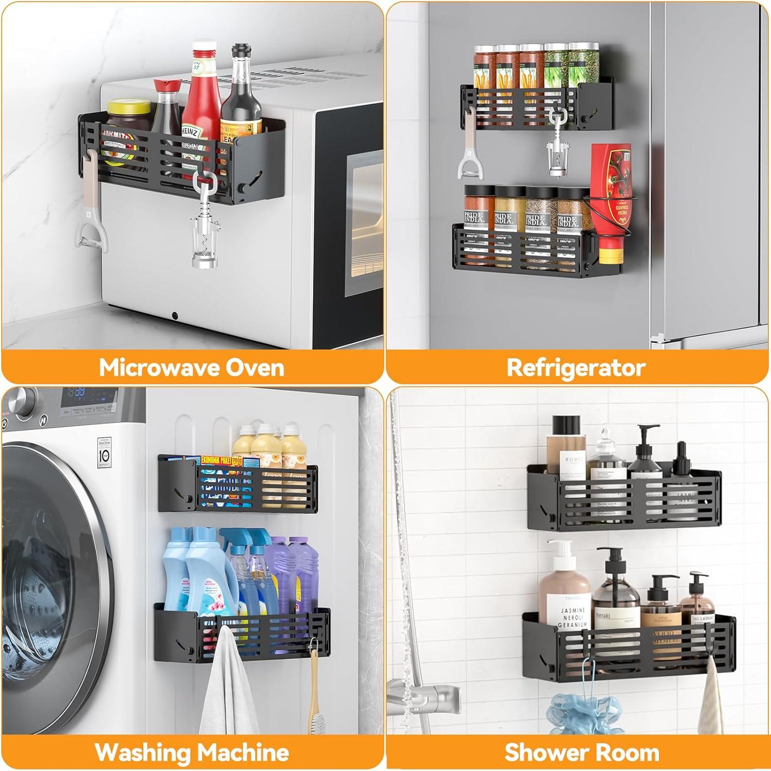 CLESOO Magnetisches Gewürzregal für Kühlschrank, 2Stk. mit Spiralhalterung & Haken