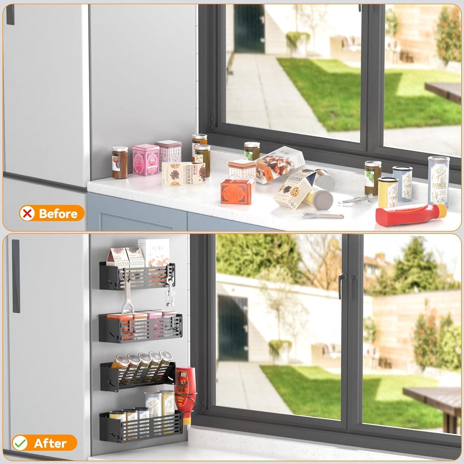 CLESOO Magnetisches Gewürzregal für Kühlschrank mit Spiralhalterung & Haken