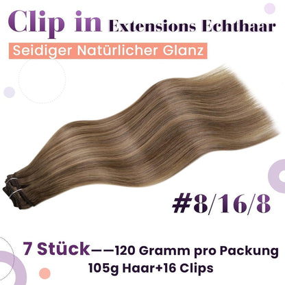 Echthaar Tressen Braun Balayage 60cm - Volles Haar Volumen