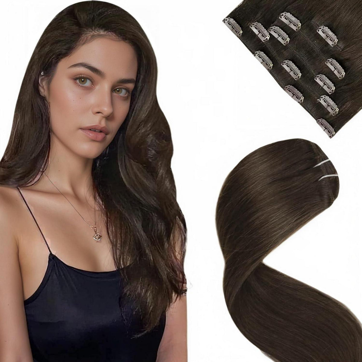 Clip-in Echthaar Extensions Braun Dunkelbraun #2