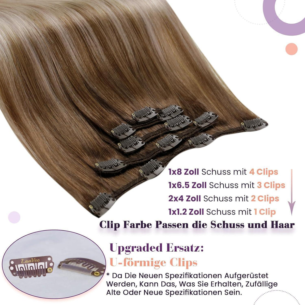 Clip-in Haarverlängerung Braun-Aschblond Ombre Echthaar 35cm