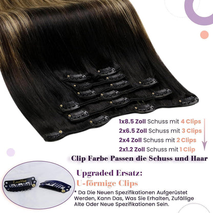 Echthaar Clip-In Extensions Braun Balayage 60cm