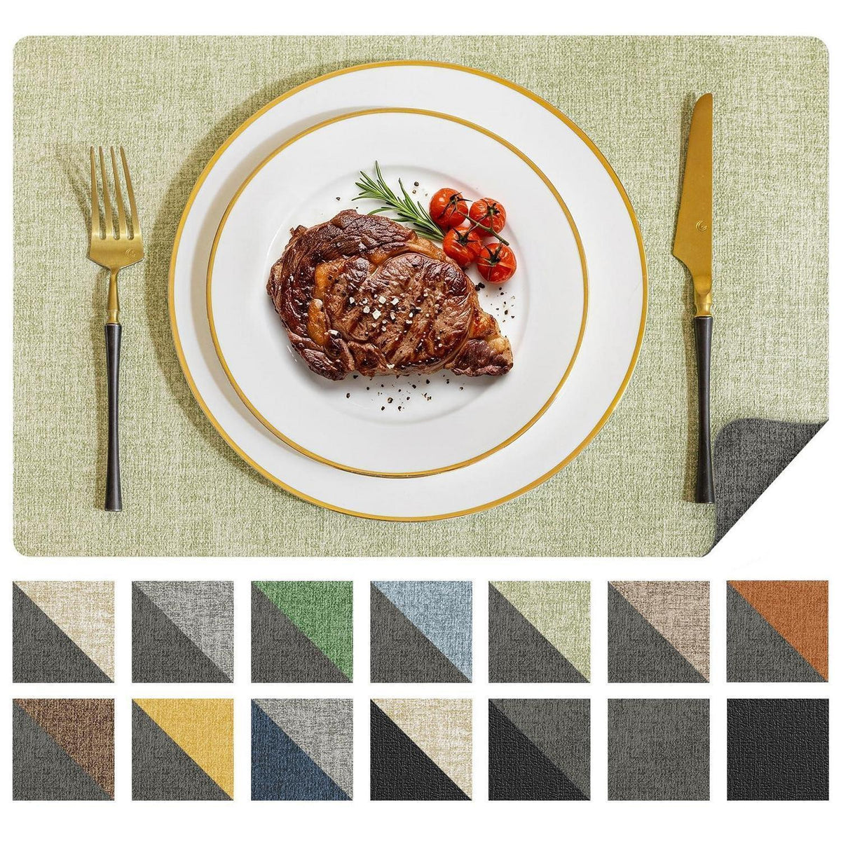 Romanstyle Vinyl Tischsets 6er Set Grau-Grasgrün 30,5 x 43,2 cm