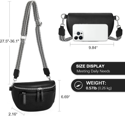 Schwarze Damen Bauchtasche PU Leder verstellbarer Crossbody Bag
