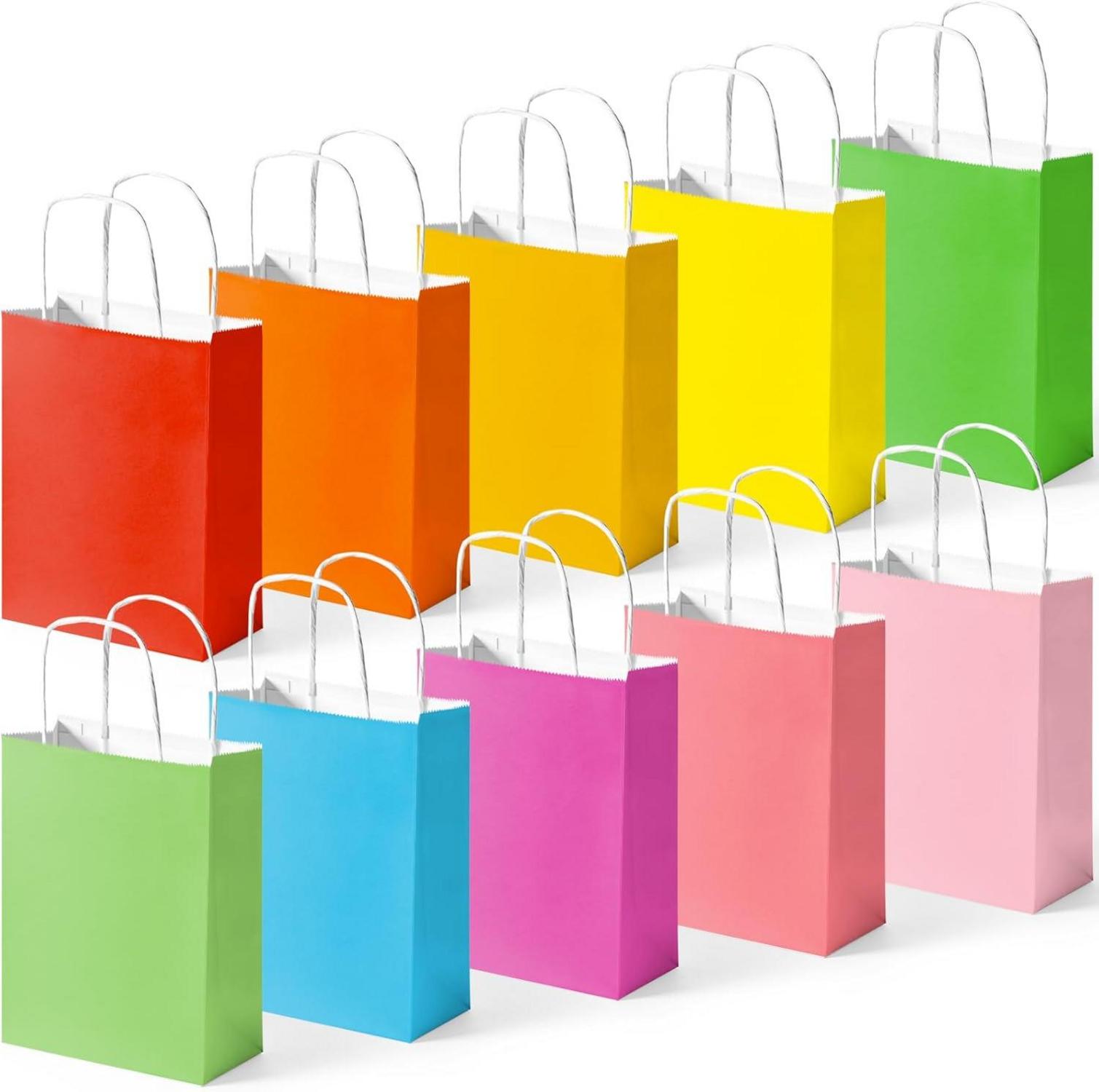 40 Stück Bunte Kraftpapiertüten mit Henkel, Geschenktüten für