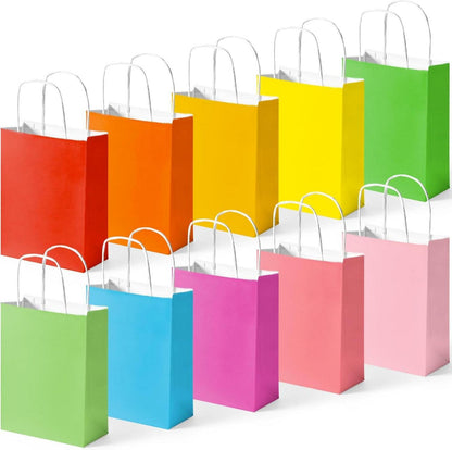 40 Stück Bunte Kraftpapiertüten mit Henkel, Geschenktüten für