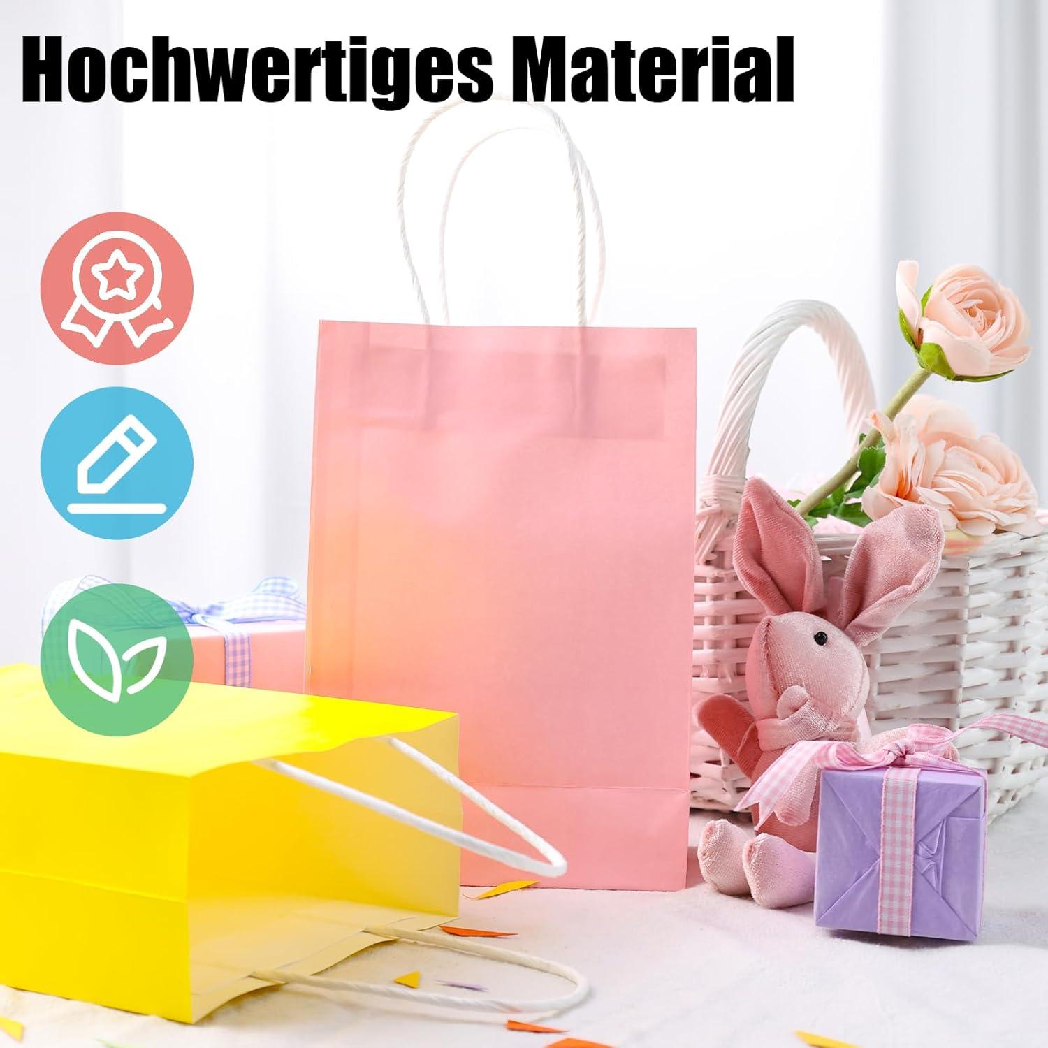 40 Stück Bunte Kraftpapiertüten mit Henkel, Geschenktüten für