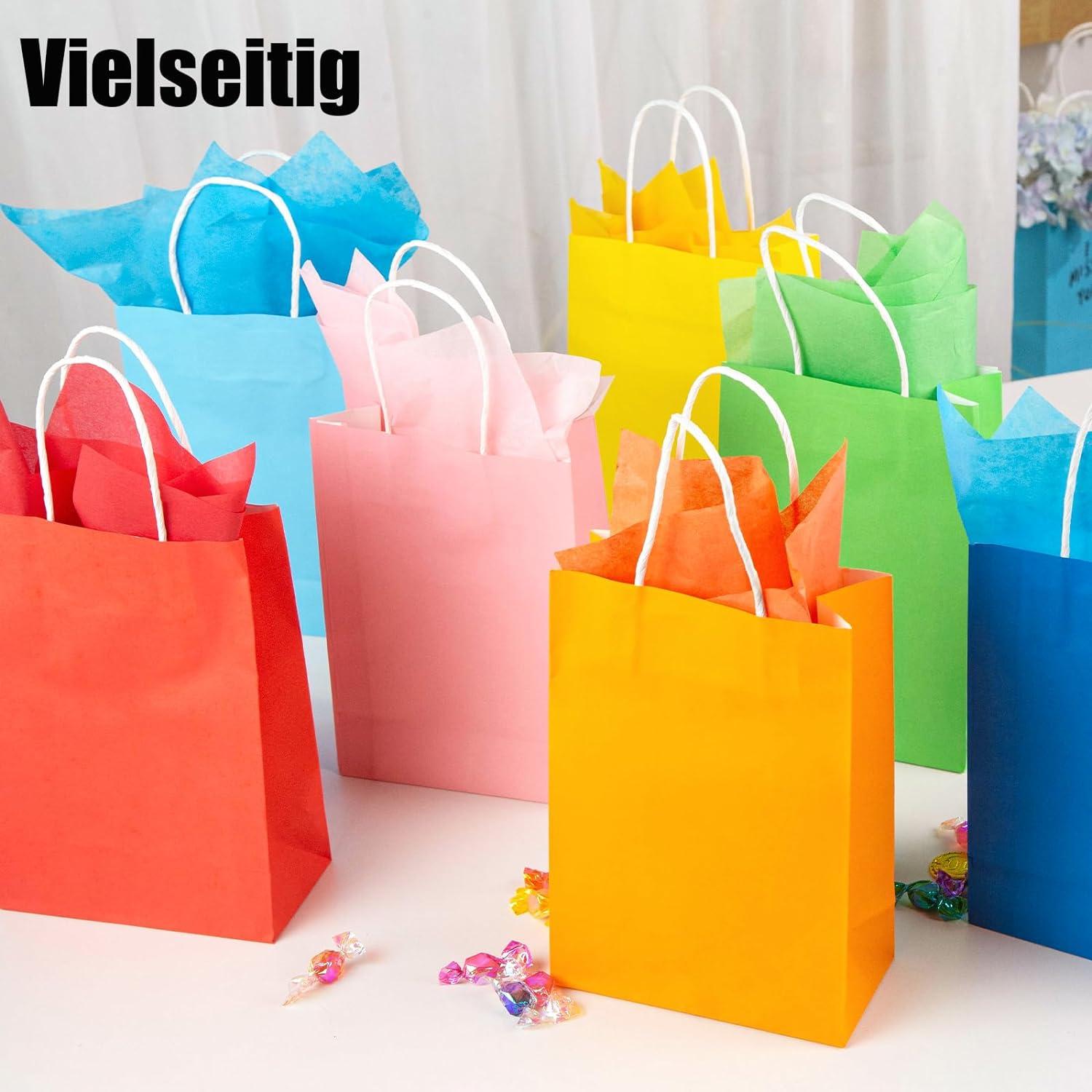 40 Stück Geschenktüten Kraftpapier Henkel 20x14x7cm Bunt