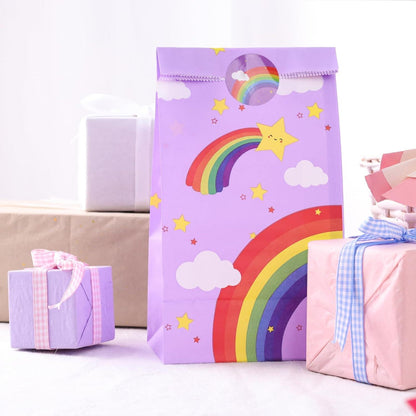 40x Regenbogen Geschenktüten mit Aufkleber, Kraftpapier, Partytüten