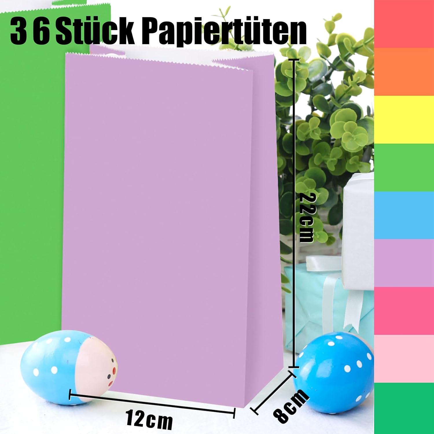 36 Bunte Papiertüten mit Aufkleber - Kindergeburtstag, Hochzeit, Party