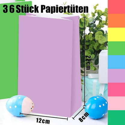 36 Bunte Papiertüten mit Aufkleber - Kindergeburtstag, Hochzeit, Party