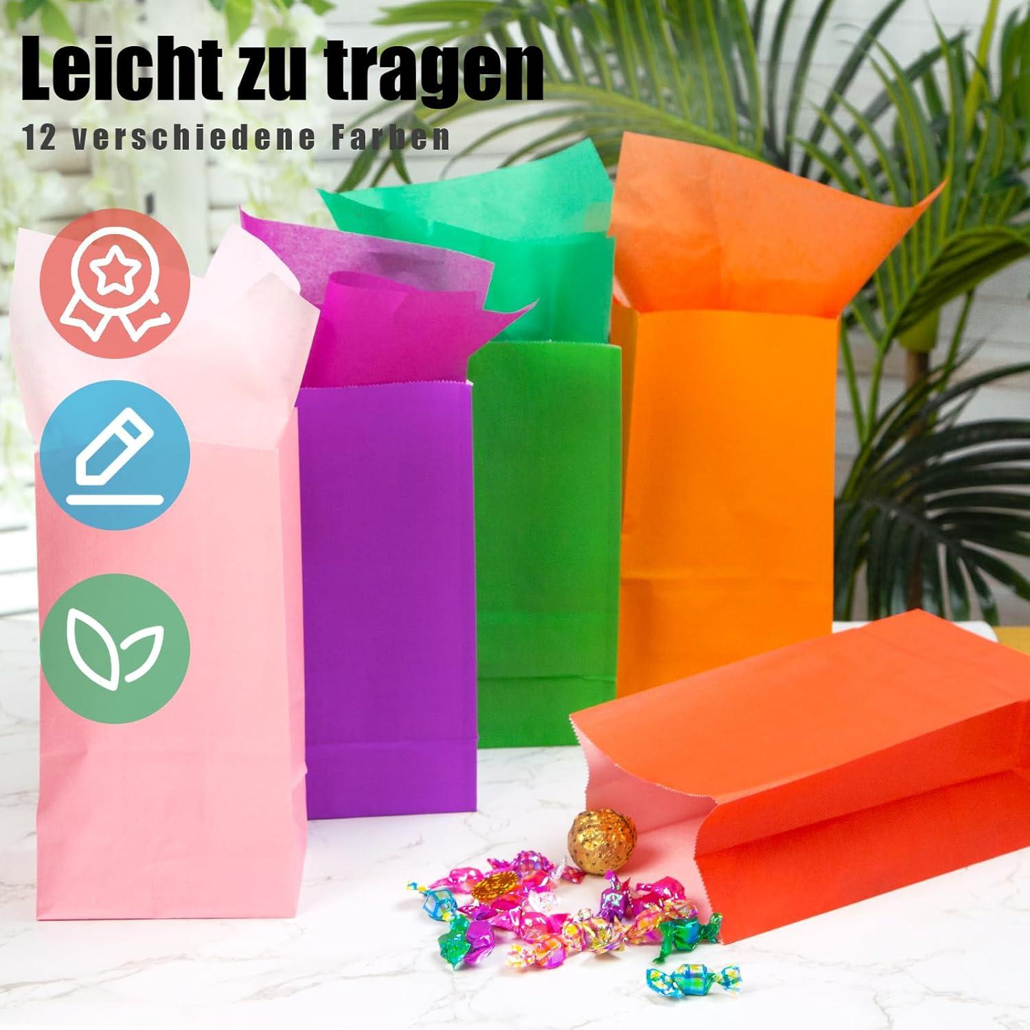 48 Stück Bunte Papiertüten mit Aufkleber für Geschenke & Partys