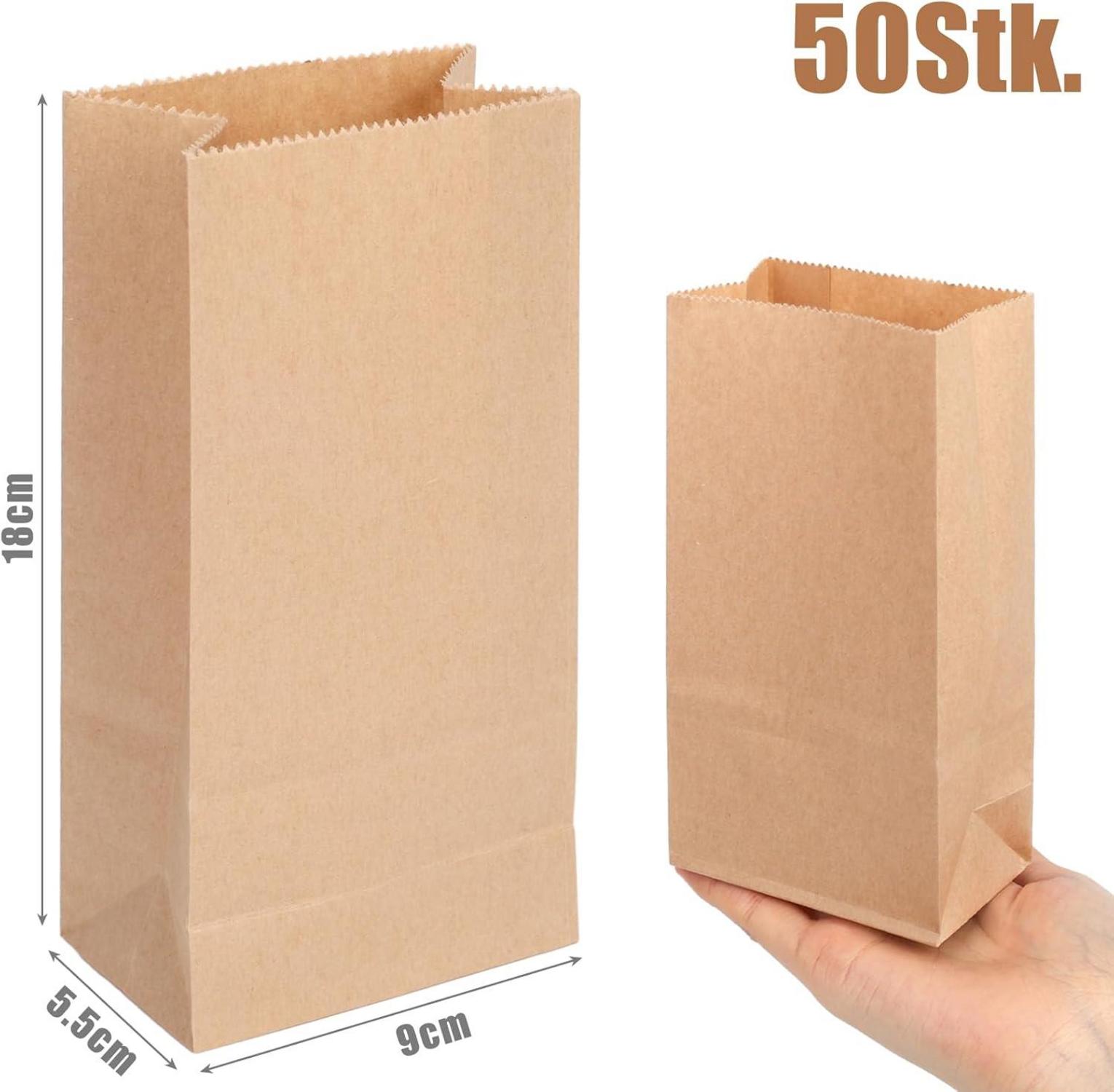 Braune Papiertüten 50 Stück 18x9x5,5 cm Hochwertiges
