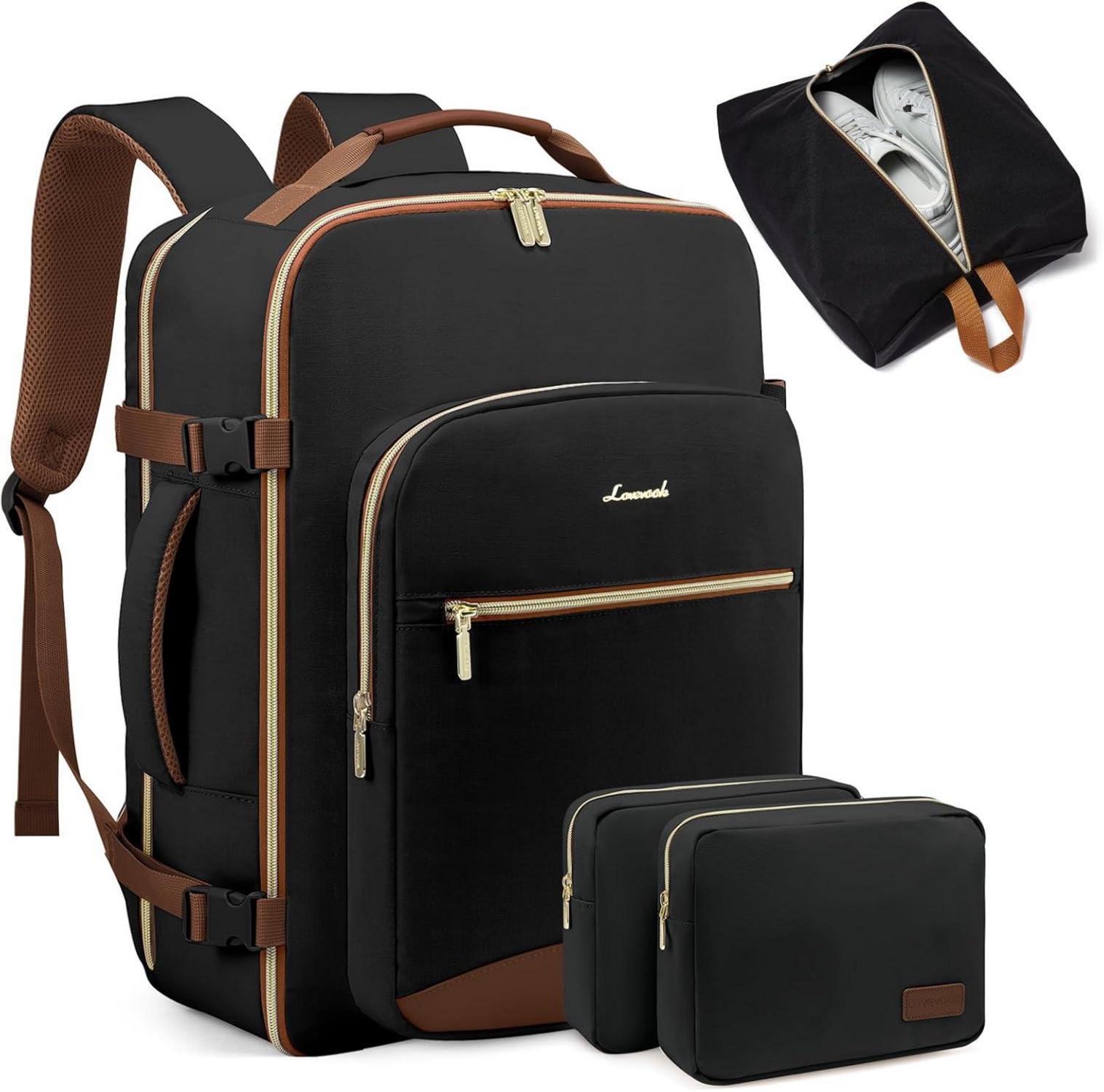Handgepäck Rucksack 40L Damen Reiserucksack Schwarz+Wasserdicht 17