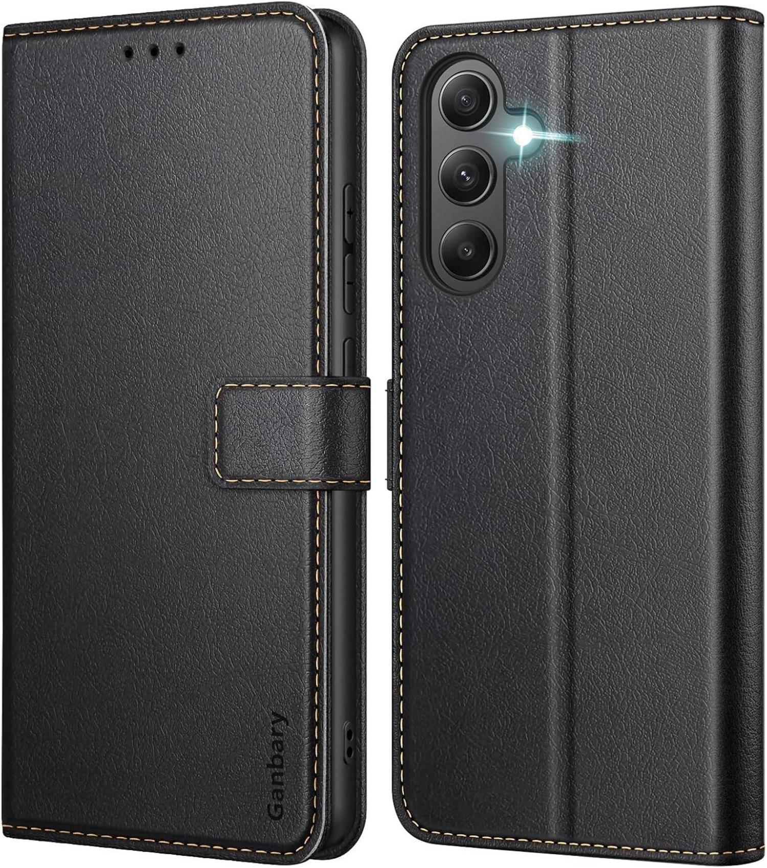 Handyhülle Samsung Galaxy A35 5G Leder Schwarz mit Kartenfach