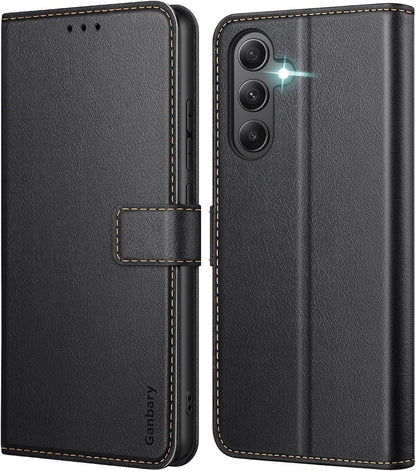 Handyhülle Samsung Galaxy A35 5G Leder Schwarz mit Kartenfach