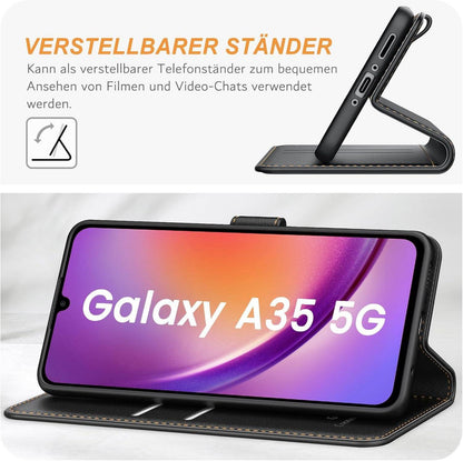 Samsung Galaxy A35 5G Handyhülle in Schwarz mit Leder Klapphülle