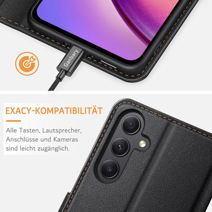 Handyhülle Samsung Galaxy A35 5G Leder Schwarz mit Kartenschlitz Standfunktion