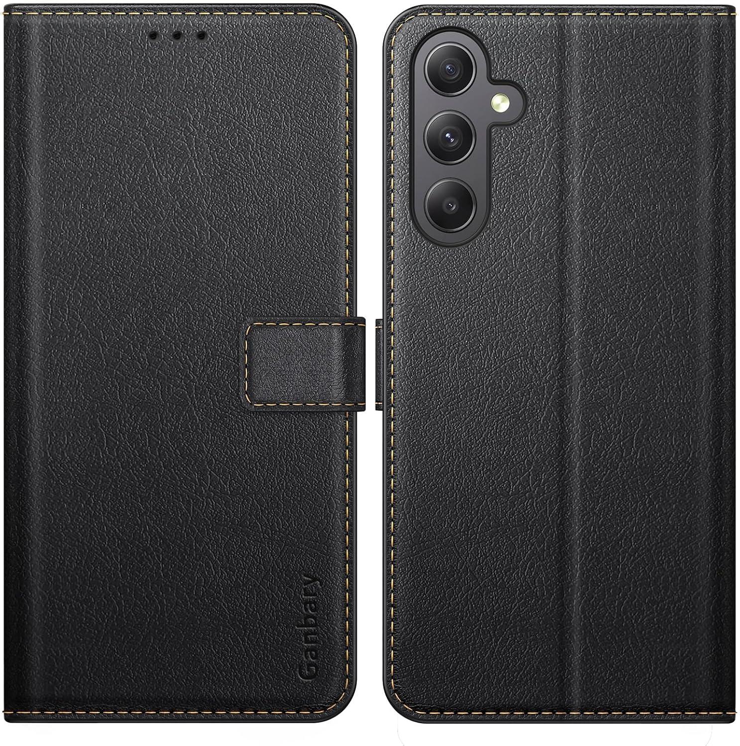 Samsung Galaxy A35 5G Handyhülle in Schwarz mit Leder Klapphülle