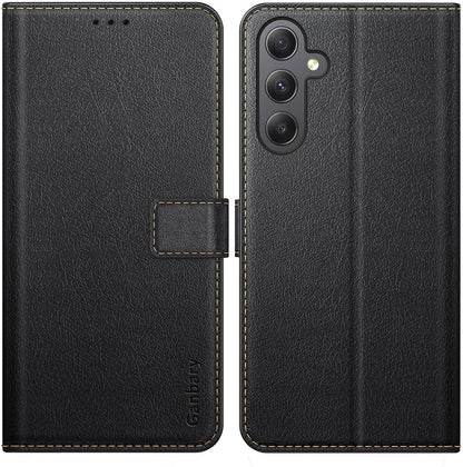 Samsung Galaxy A35 5G Handyhülle in Schwarz mit Leder Klapphülle