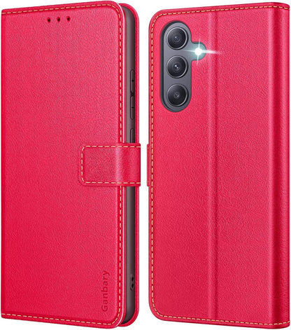 Samsung Galaxy A35 5G Handyhülle Leder Klapphülle Rot Standfunktion