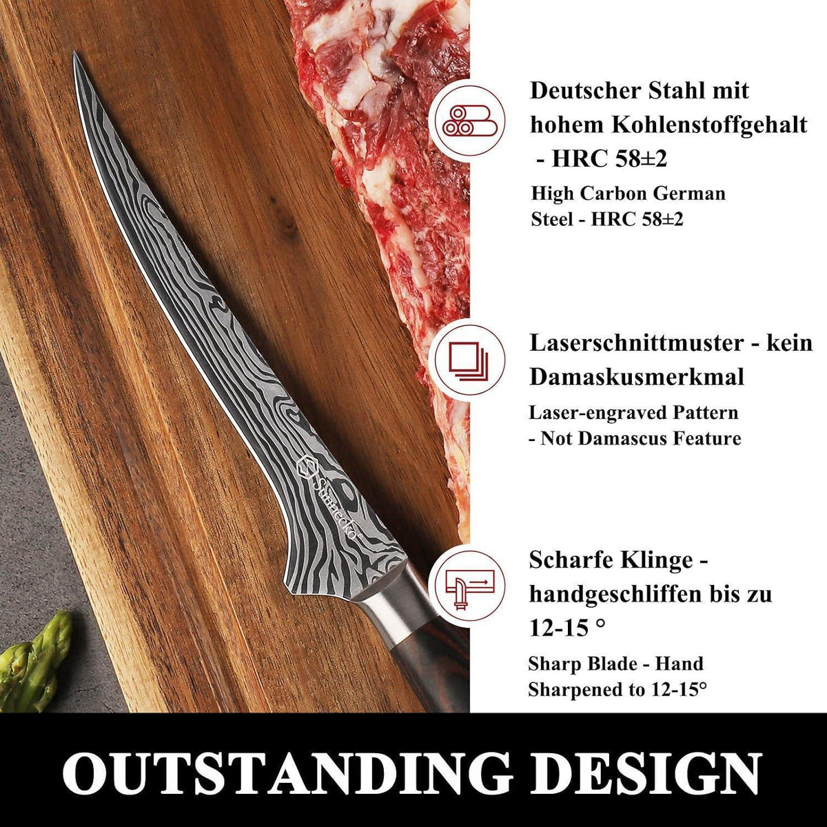 Filetiermesser 15cm Edelstahl | Ausbeinmesser für Fisch & Fleisch
