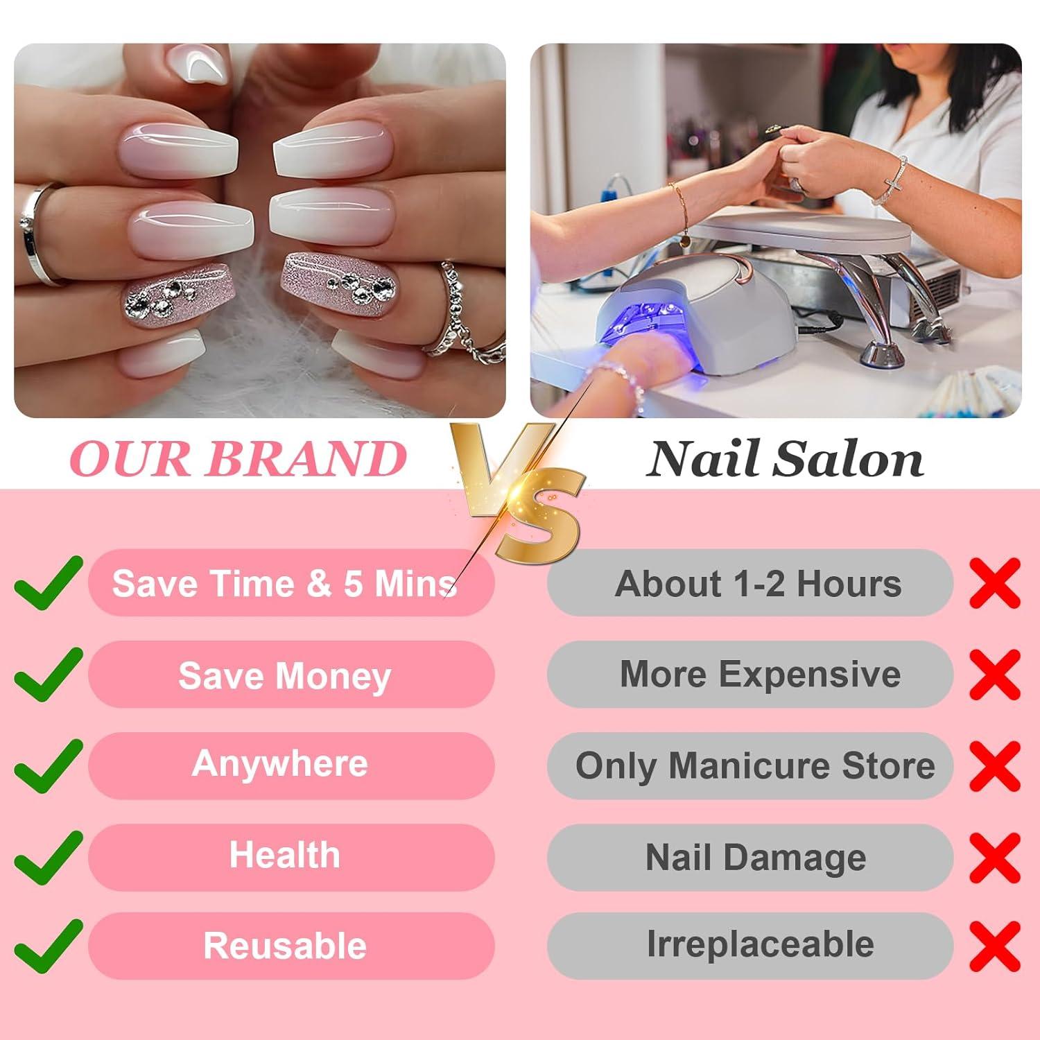 24 Stück Mittellange Rosa Weiß Gradient French Künstliche Nägel Acryl Full Cover Nägel Glitzer Strass Kunstnägel Fake Nails