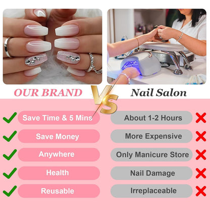 24 Stück Mittellange Rosa Weiß Gradient French Künstliche Nägel Acryl Full Cover Nägel Glitzer Strass Kunstnägel Fake Nails