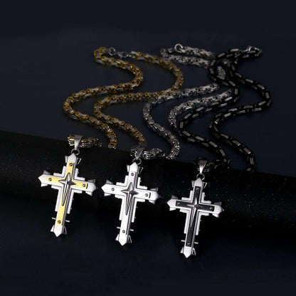 Herren Kreuz Kette Edelstahl Byzantinisch 61cm Gold Schwarz