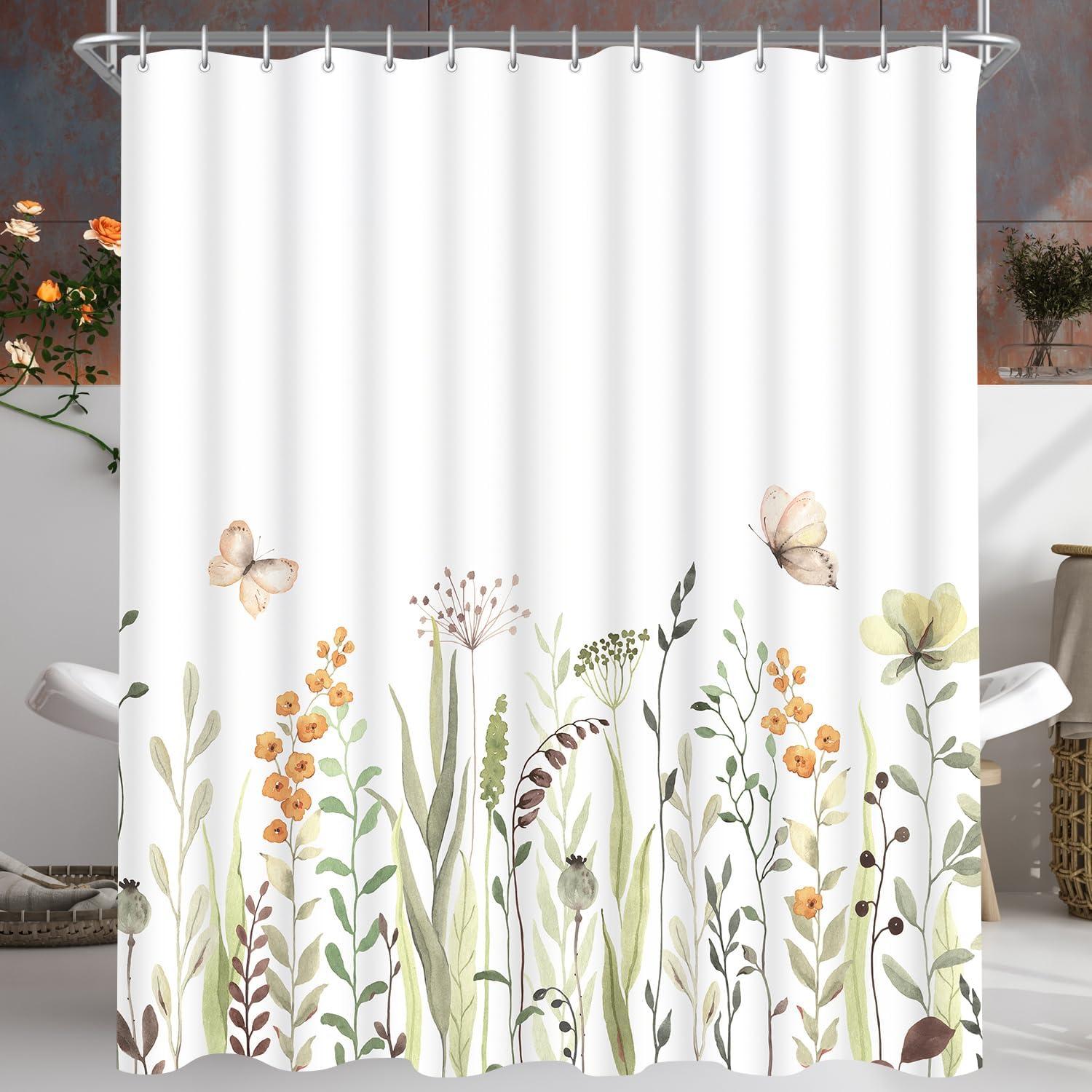 Duschvorhang Frische Schmetterling Blumen 200x200cm Polyester