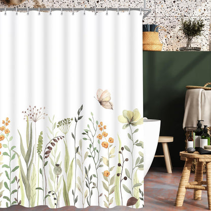 Duschvorhang 200x200cm Frische Schmetterling Blumen Wasserdicht Polyester Haken