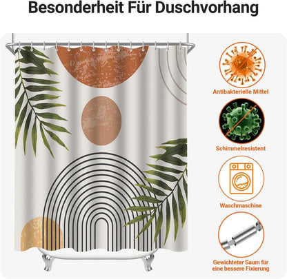 Duschvorhang 180x200cm Blätter Linie Antischimmel Textil 12 Ösen