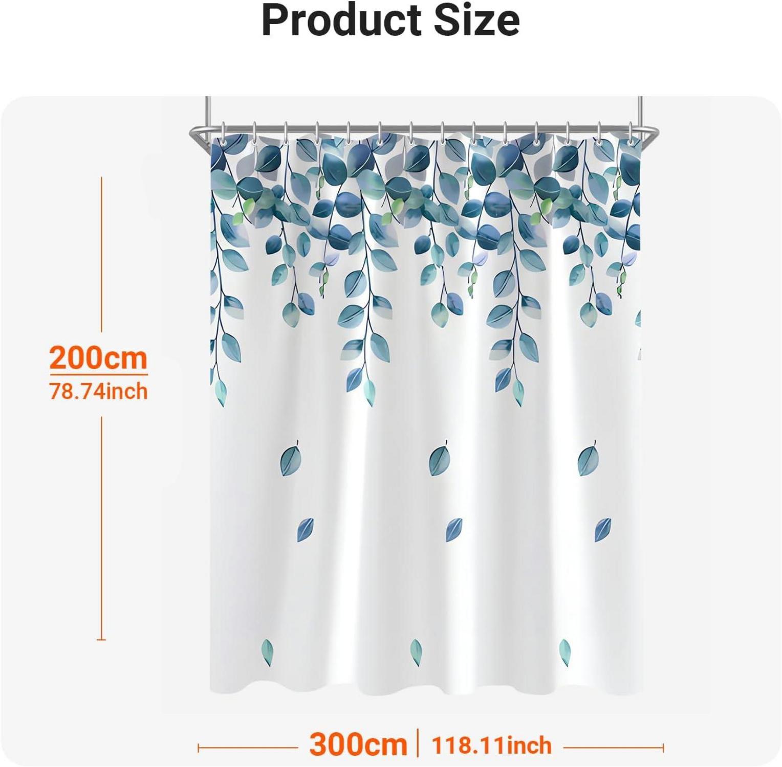 Duschvorhang 300x200cm Grün Blätter Pflanze Antischimmel Waschbar