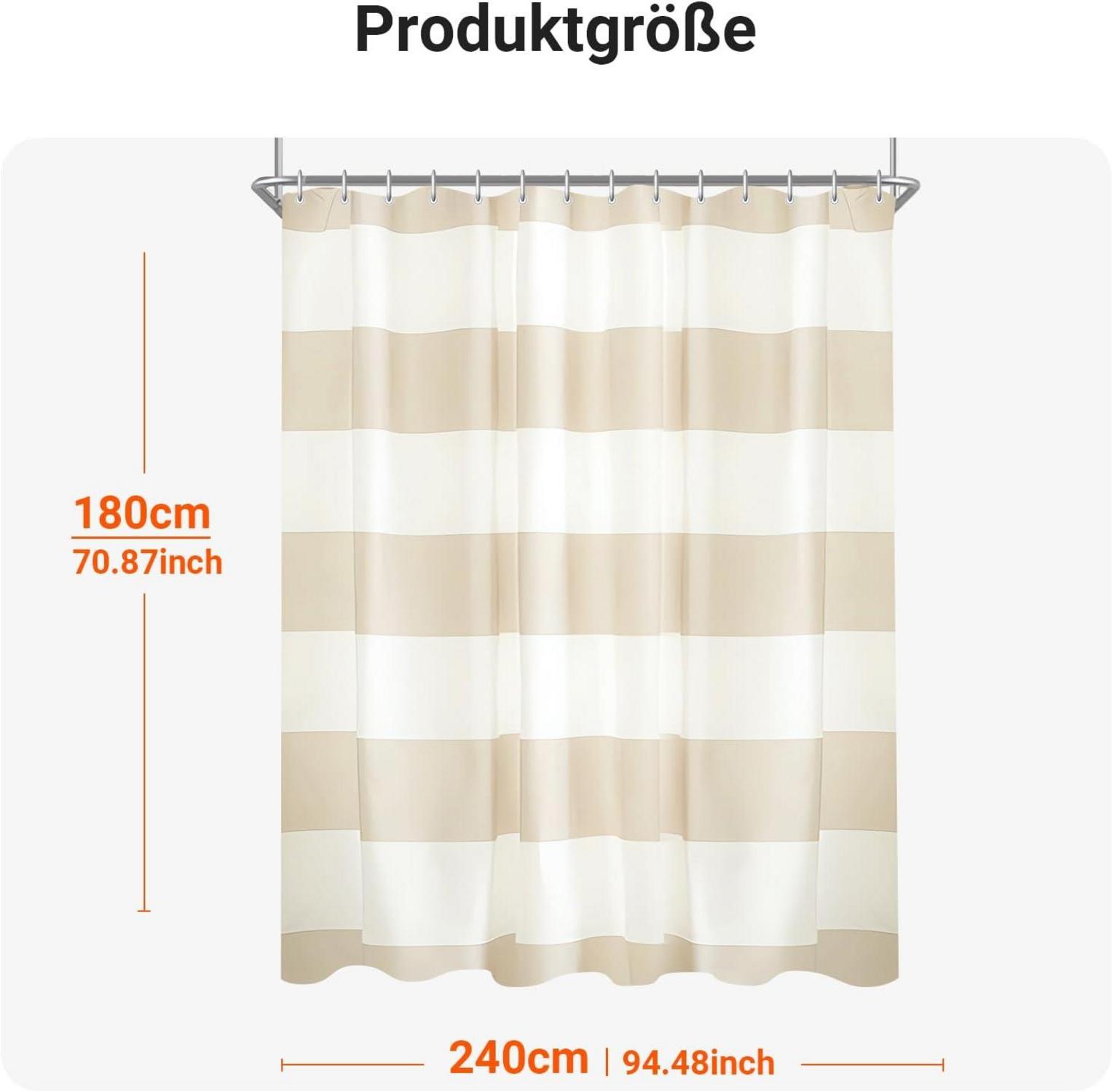 Duschvorhang Beige Streifen 240x180cm Textil Beschwerter Saum