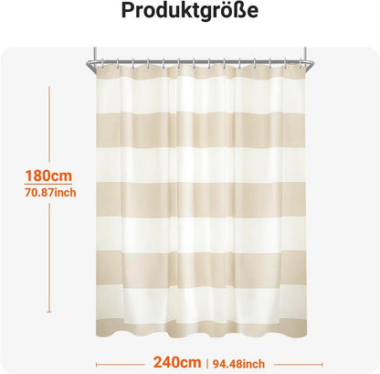 Duschvorhang Beige Streifen 240x180cm Textil Beschwerter Saum