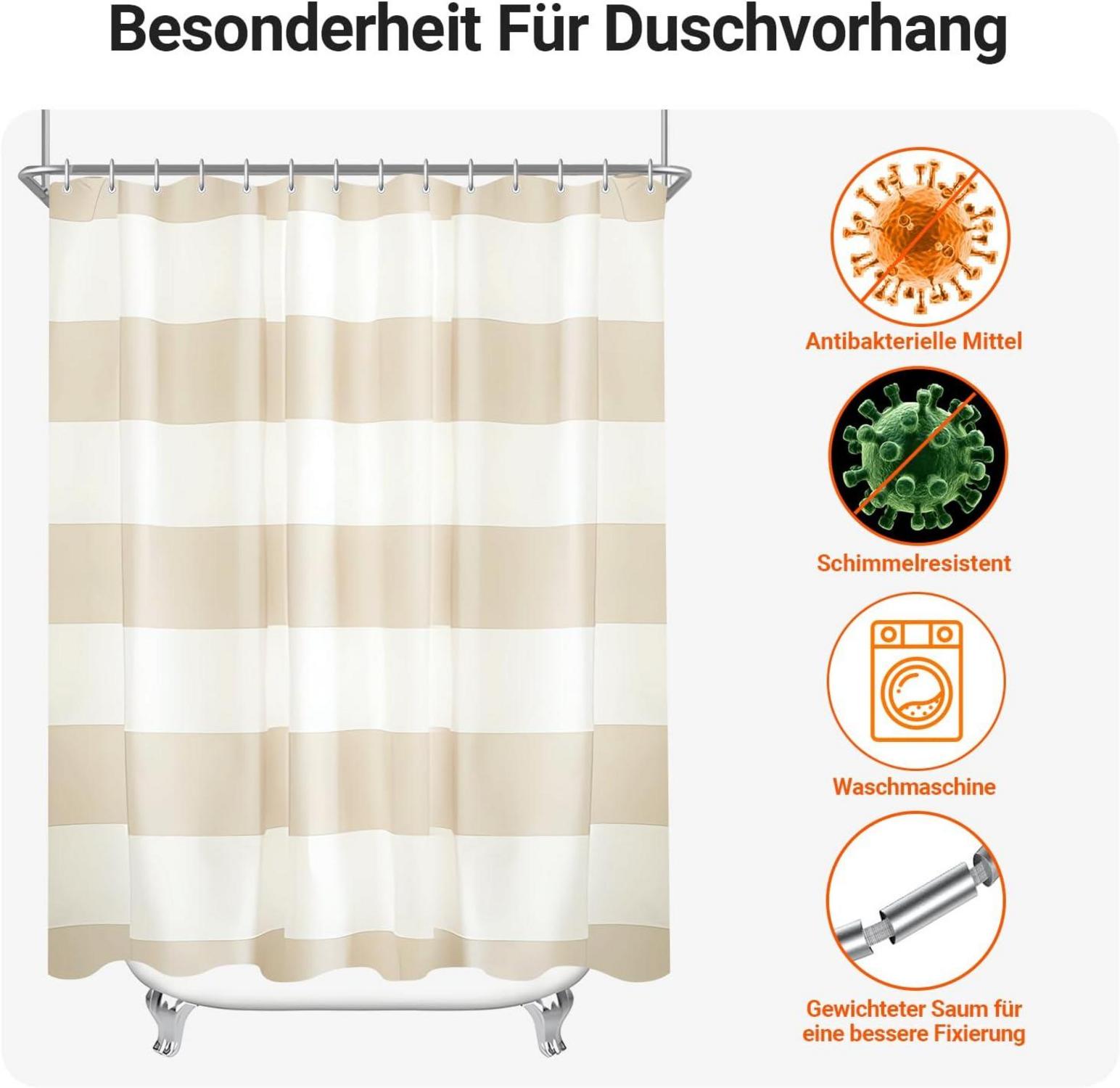 Duschvorhang Streifen Beige 120x180cm Antischimmel Textil wasserdicht mit Ösen