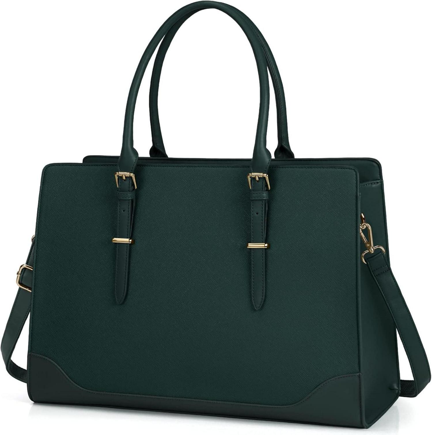 Handtasche Damen Große Shopper Dunkelgrün Laptoptasche PU Leder 15.6