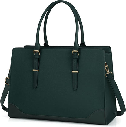 Handtasche Damen Große Shopper Dunkelgrün Laptoptasche PU Leder 15.6