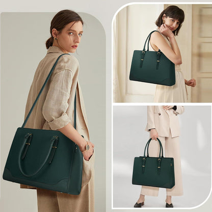 Damen Handtasche Dunkelgrün PU Leder 15.6 Zoll Laptoptasche