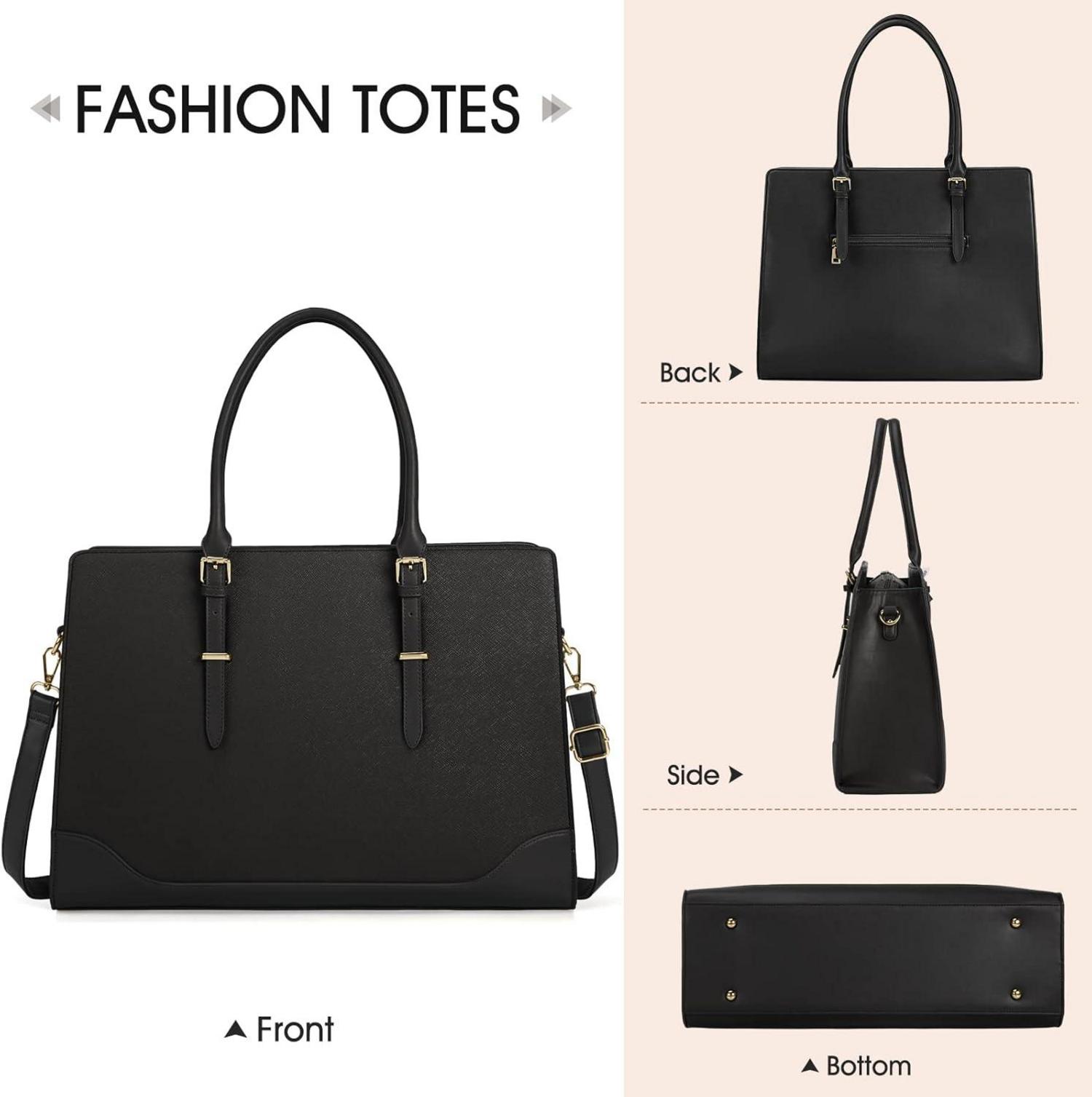 Handtasche Damen Schwarz PU Leder Laptoptasche 15.6 Zoll Workbag Tote