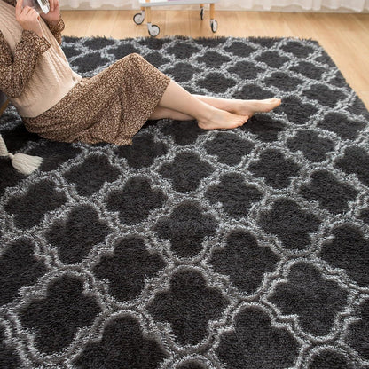 Weicher Zottelteppich Grau 60x90cm Wohnzimmer Schlafzimmer Flauschiger Rutschfester Teppich
