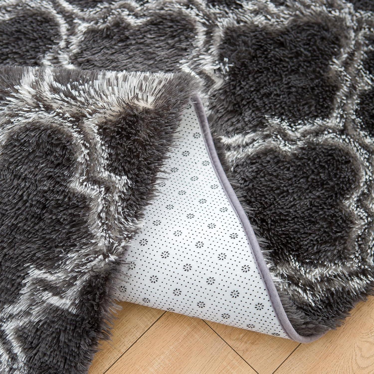 Flauschiger Zottelteppich modern 60x90cm Grau waschbar Rutschfest