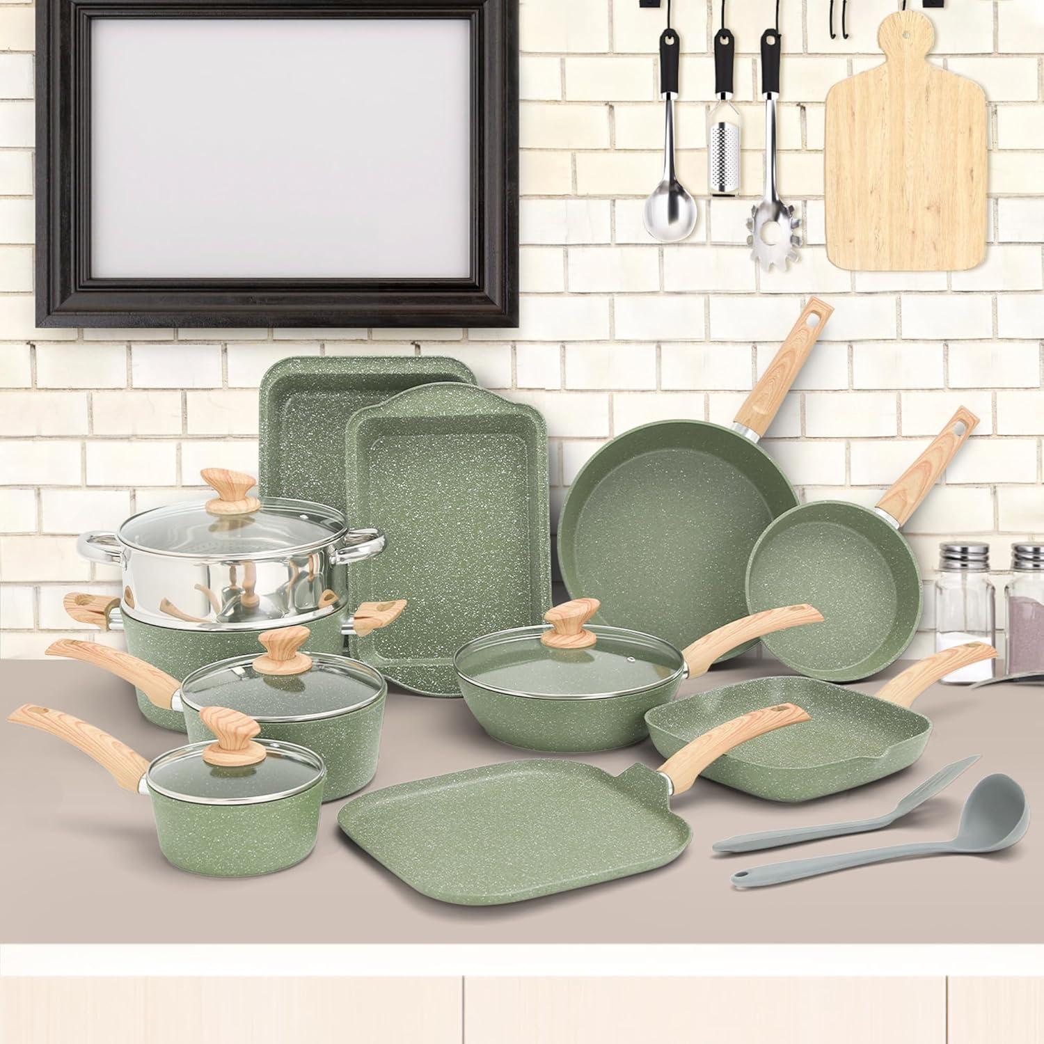 Induktions-Kochgeschirr-Set 17-teilig Granitbeschichtung Glasdeckel