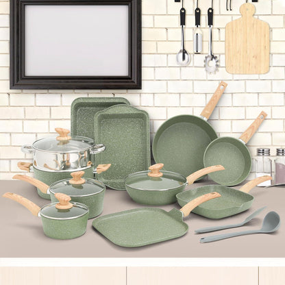 Induktions-Kochgeschirr-Set 17-teilig Granitbeschichtung Glasdeckel
