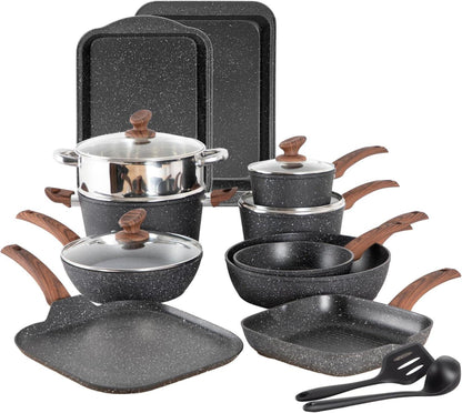 17-teiliges Induktions-Kochgeschirr-Set mit Granitbeschichtung und