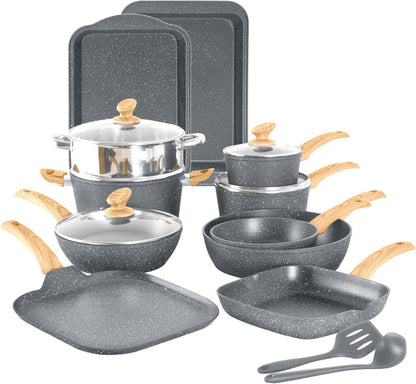 17-teiliges Induktions-Kochgeschirr-Set mit Granitbeschichtung und