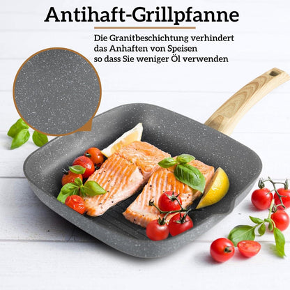 Induktions-Kochgeschirr-Set mit Granitbeschichtung und Glasdeckeln