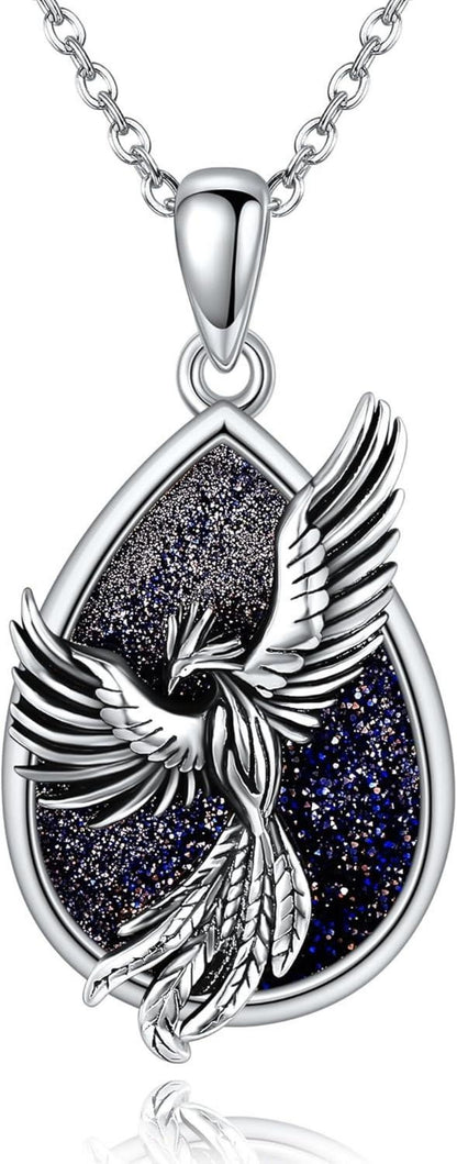 Phönix Halskette Sterlingsilber blauer Sandstein Anhänger